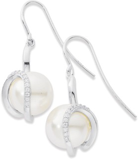 Sterling-Silver-Pearl-with-Cubic-Zirconia-Twist-Drop-Earrings on sale