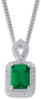 Sterling-Silver-Green-Cubic-Zirconia-Rectangle-Halo-Pendant on sale