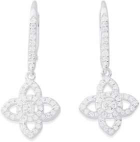 Sterling-Silver-Cubic-Zirconia-Clover-Earrings on sale