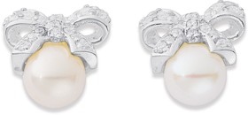 Sterling-Silver-Cubic-Zirconia-Bow-with-Freshwater-Pearl-Studs on sale