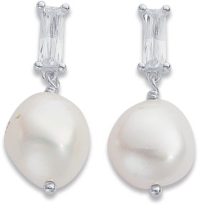 Sterling-Silver-Baroque-Freshwater-Pearl-Cubic-Zirconia-Earrings on sale