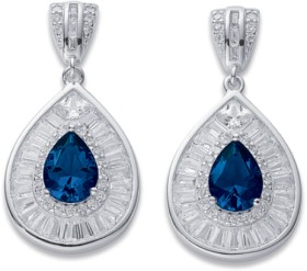 Sterling-Silver-Blue-White-Cubic-Zirconia-Drop-Earrings on sale