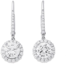 Silver-Round-Cubic-Zirconia-Cluster-Leverback-Earrings on sale