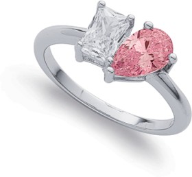 Sterling-Silver-Pink-White-Cubic-Zirconia-Toi-et-Moi-Ring on sale