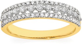 9ct+Diamond+Three+Row+Band