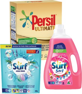 Surf-Laundry-Liquid-2L-Persil-Laundry-Powder-2kg-Surf-Laundry-Powder-3kg-or-Surf-Laundry-Capsules-30s on sale