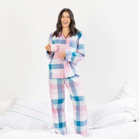 100-Cotton-Flannelette-PJ-Set-Multi-Coloured-Check on sale