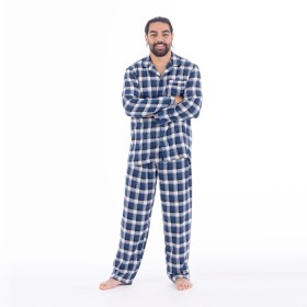 Mens-100-Cotton-Flannelette-PJ-Set-NavyWhite-Check on sale
