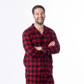 Mens-100-Cotton-Flannelette-PJ-Set-Red-Check on sale
