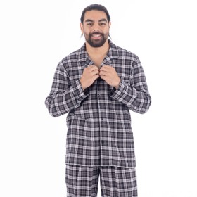 Mens-100-Cotton-Flannelette-PJ-Set-Black-and-Grey-Check on sale