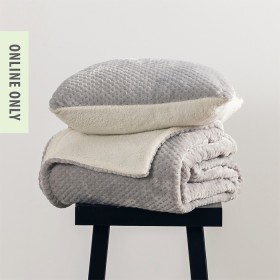 Home-Co-Waffle-Fleece-Cushion-Blanket-Set on sale