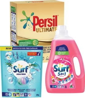 Surf-Laundry-Liquid-2L-Persil-Laundry-Powder-2kg-Surf-Laundry-Powder-3kg-or-Surf-Laundry-Capsules-30s on sale