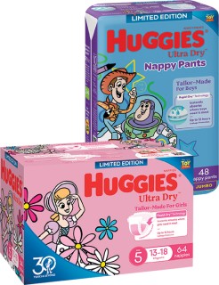 Huggies-Jumbo-Pack-Ultra-Dry-Nappies-64-96-Pack-or-Nappy-Pants-48-62-Pack on sale