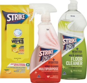 Strike-Cleaning-Wipes-50100-Pack-Strike-Floor-Cleaner-750ml-or-Strike-Cleaning-Triggers-750ml on sale