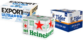 Export+Ultra+Low+Carb%2C+Heineken+Silver+Sleek+or+Tiger+Crystal+Ultra+Low+Carb+Sleek+12+x+330mL+Cans