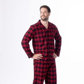 bbb-Sleep-Mens-100-Cotton-Flannelette-PJ-Set-Red-Check on sale