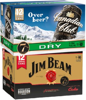 Canadian-Club-Premium-Dry-or-Zero-7-or-Jim-Beam-Gold-Cola-or-Zero-7-12-x-250mL-Cans on sale