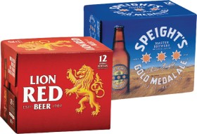 Lion-Red-Speights-Gold-Medal-Ale-or-Waikato-Draught-Bottles-or-Cans-12-Pack on sale
