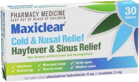Maxiclear-Cold-Nasal-Hayfever-Sinus-Relief-30-Tablets on sale