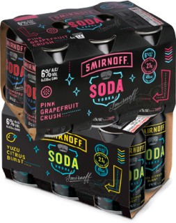 Smirnoff+Soda+Pink+Grapefruit+Crush+6%25+or+Smirnoff+Soda+Yuzu+Citrus+Burst+6%25+6+x+330mL+Cans