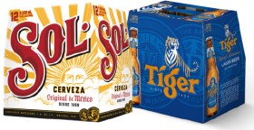 Sol+Mexican+Lager+or+Tiger+12+x+330ml+Bottles