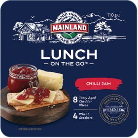 NEW+Mainland+Lunch+On+The+Go+Cheese+%26amp%3B+Crackers+with+Chilli+Jam%2A+110g