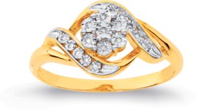9ct-Diamond-Cluster-Swirl-Ring on sale