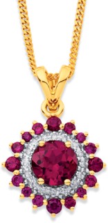 9ct-Created-Ruby-Diamond-Cluster-Pendant on sale