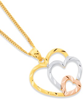 9ct+Tri+Tone+Heart+Pendant
