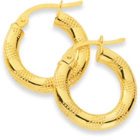 9ct-Small-Polished-Patterned-Hoops-16mm on sale