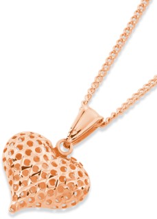 9ct-Rose-Gold-Puff-Lattice-Heart-Pendant on sale