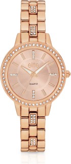Elite+Rose+Tone+Stone+Set+Ladies+Watch