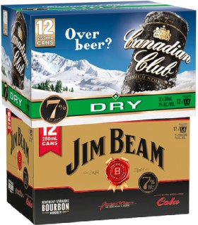 Canadian-Club-Premium-Dry-7-or-Jim-Beam-Gold-Cola-7-12-x-250mL-Cans on sale