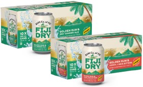 NEW-Fiji-Dry-Golden-Rum-Dry-Ginger-Ale-48-or-Fiji-Dry-Golden-Rum-Lemon-Lime-Bitters-48-10-x-330mL-Cans on sale