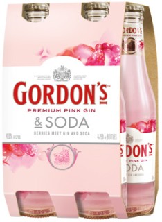 Gordons-Premium-Pink-Gin-Soda-4-4-x-250mL-Bottles on sale