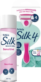 Schick+Silk+4+Razor+%2B+2+Blades+or+Schick+Sensitive+Shave+Gel+198g