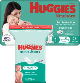 Huggies+Convenience+Pack+Ultra+Dry+Nappies+16-28+Pack%2C+Nappy+Pants+12-15+Pack+or+Huggies+Wipes+240+Pack