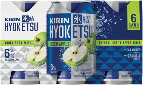 NEW-Kirin-Hyoketsu-Green-Apple-Lemon-Pineapple-or-Peach-6-6-x-330mL-Cans on sale