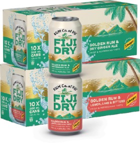 NEW+Fiji+Dry+Golden+Rum+%26amp%3B+Dry+Ginger+Ale+4.8%25+or+Fiji+Dry+Golden+Rum+%26amp%3B+Lemon+Lime+%26amp%3B+Bitters+4.8%25+10+x+330mL+Cans