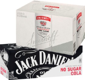 Smirnoff+Ice+Double+Black+Guarana+Zero+Sugar+7%25+12+x+250mL+Cans+or+Jack+Daniel%26%23039%3Bs+No+Sugar+Cola+4.8%25+10+x+375mL+Cans