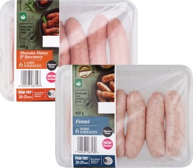 Woolworths-Lamb-Rosemary-Pork-Fennel-or-Angus-Beef-Sausages-6-Pack on sale