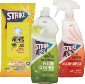 Strike-Cleaning-Wipes-50100-Pack-or-Strike-Floor-Cleaner-750ml-or-Strike-Cleaning-Triggers-750ml on sale