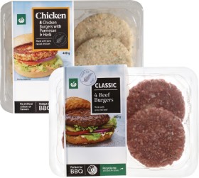 Woolworths-Chicken-Parmesan-Herb-Cheesy-Beef-or-Classic-Beef-Burgers-4-Pack on sale