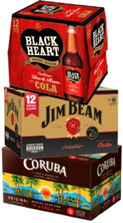 Black-Heart-Cola-46-12-x-330mL-Bottles-Jim-Beam-Gold-Cola-7-or-Coruba-Cola-5-12-x-250mL-Cans on sale