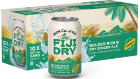 NEW+Fiji+Dry+Golden+Rum+%26amp%3B+Dry+Ginger+Ale+or+Lemon+Lime+%26amp%3B+Bitters+4.8%25+10+x+330ml+Cans