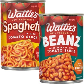 Watties-Baked-Beanz-or-Spaghetti-420g on sale