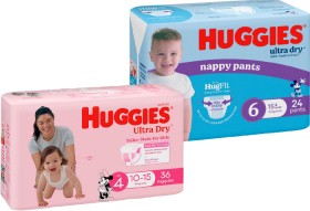 Huggies-Bulk-Pack-Ultra-Dry-Nappies-30-54-Pack-or-Nappy-Pants-24-29-Pack on sale