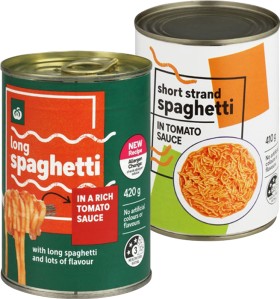Woolworths-Spaghetti-in-Tomato-Sauce-410-420g on sale