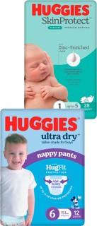 Huggies-Convenience-Pack-Ultra-Dry-Nappies-16-28-Pack-or-Nappy-Pants-12-15-Pack on sale