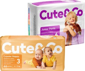 Cute-Co-Nappies-30-54-Pack-or-Nappy-Pants-28-34-Pack on sale